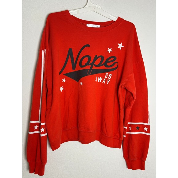 Wound Up Tops - Wound Up Red Nope Go Away Graphic Sweatshirt Stars XXL Junior Plus Size Crewneck